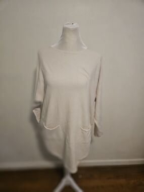 Meo Meli Cream Long-Sleeve Knit Tunic Sweater with Patch Pockets One Size